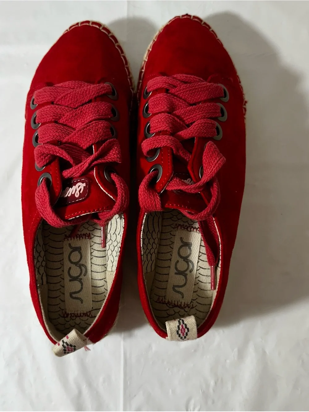 Sugar‎ Red Suede Espadrille Lace-Up Sneakers Size 7.5